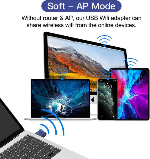 USB Bluetooth WiFi Adapter, Wireless Nano USB Network Adapter for Laptop Desktop PC, Wi-Fi Dongle Compatible with