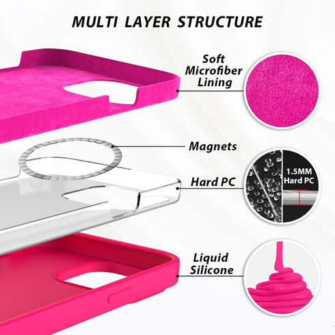 ZUSLAB Neon Pink Magnetic Silicone Case for iPhone 14 Pro, Compatible with All MagSafe Accessories & Charging