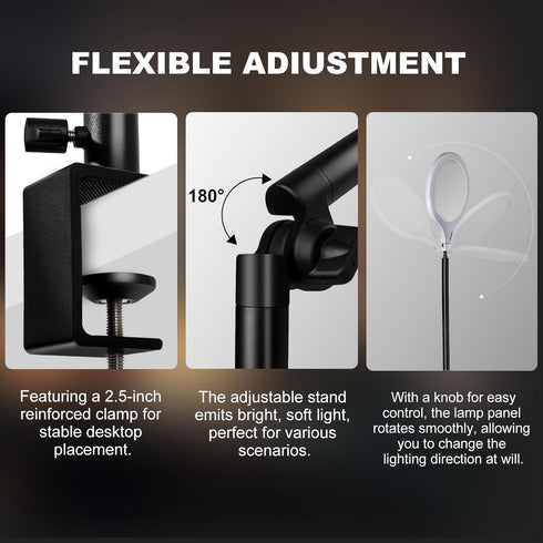 SH 10'' 360 Ring Light for Streaming, Full Screen LED Ring Light for Desk with Adjustable Arm, Video Conference