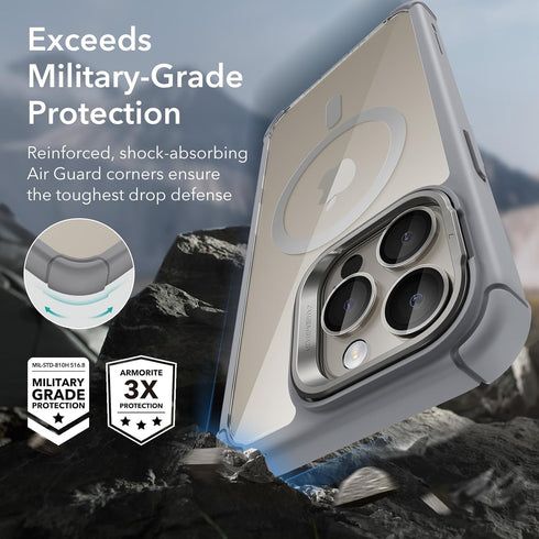 ESR Armor Series iPhone 15 Pro Max Case: Full-Body Shockproof, Military-Grade, MagSafe, Clear Grey, 2-Part Tough Case