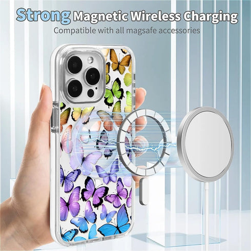 Zeggi 15 15 6.1'' for iPhone Case(Compatible with Magsafe),Gradient Butterfly Transparent Magnetic Anti-Fall White