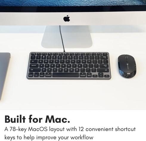 Macally Wired Keyboard for Mac with USB Hub (2X USB-C / 1x USB-A), Small Apple Keyboard for MacBook Pro/Air, iMac