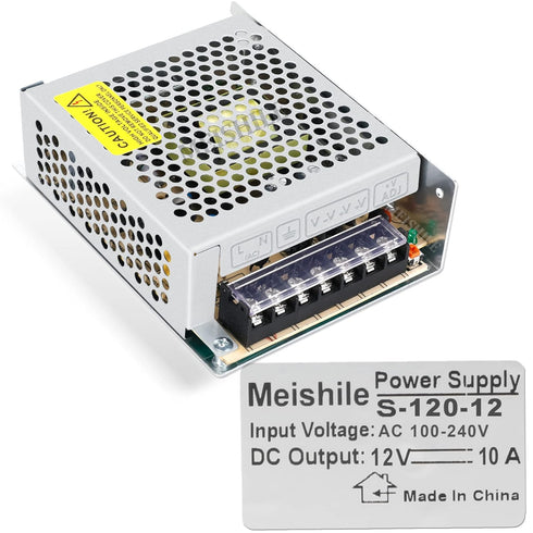 MEISHILE 12V 10A 120W DC Switching Power Supply Adapter, 110V AC to DC, Industrial Transformer Converter