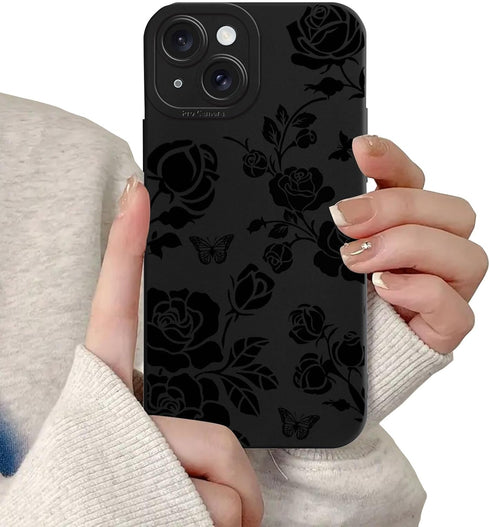 Zrutru for iPhone 15 Case Cute Floral Flower Rose Pattern Design, Aesthetic Butterfly