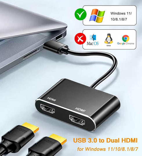 AKWOR 2 3.0 1920 1080P@60HZ USB to HDMI Adapter for Monitors, USB to Dual HDMI Adapter * Full HD Audio Video Graphics