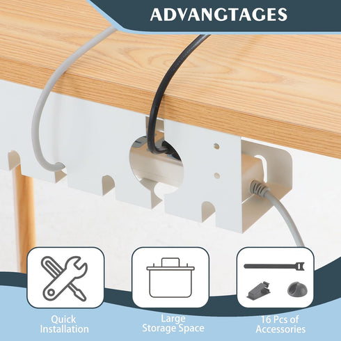 Under Desk Cable Management Tray, 2 Pack White, OSteed Cord Organizer for Desk Wire Management
