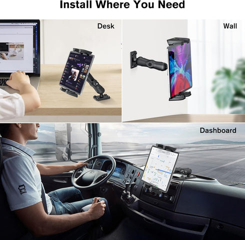 OHLPRO Car Tablet Holder, Heavy Duty Drill Base, Compatible with iPad Samsung Tab 5"-13" for Truck/Business Vehicle