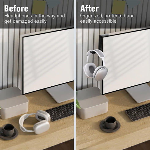 Headphone Holder for Monitor, Premium Metal Headset Stand, 3M Sticky Hanger Hooks Hold 10Lbs, Mount for Airpods Max and