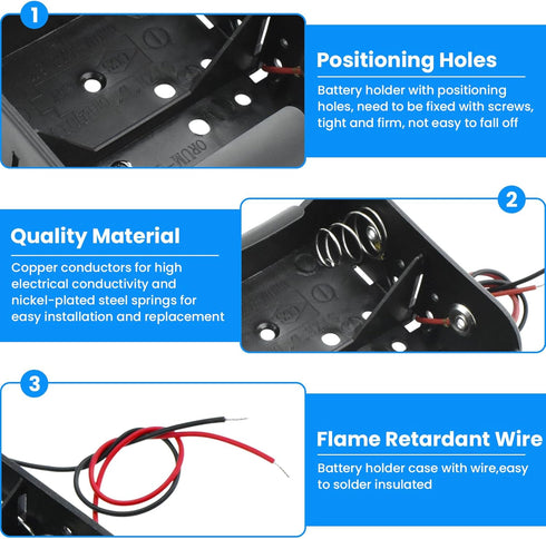 SDTC Tech 2-Pack D Cell Battery Holder, 4 Slot 6V D Size Battery Case Box with Wire Leads