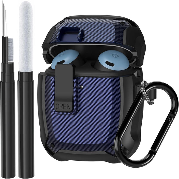 Google Pixel Buds Pro Case 2022 - Military Hard Shell Protective Armor Cover with Cleaner Kit, Lock & Carabiner,