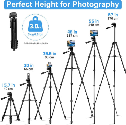 67" Phone Tripod, MACTREM Stand for iPad iPhone Tablet Camera with 2 in 1 Mount & Wireless Remote for Video Recording