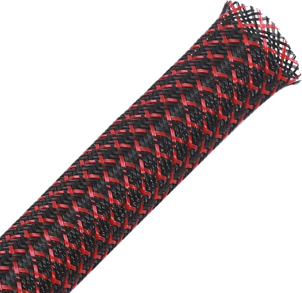 Alex Tech 25ft - 1 inch PET Expandable Braided Sleeving BlackRed