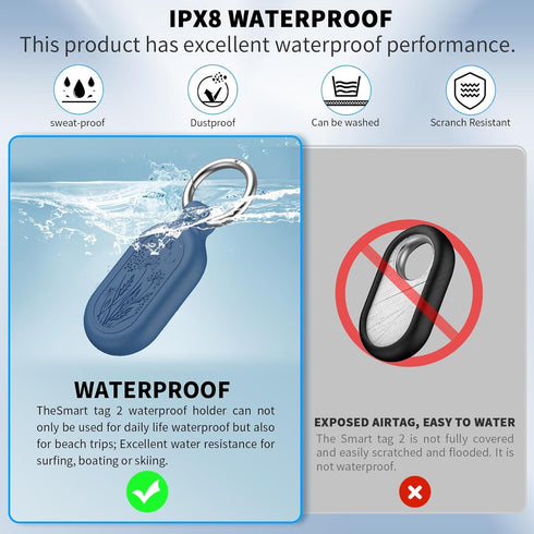 2 Pack Waterproof Case for Samsung Galaxy SmartTag2, TUDIOW Full Protective Silicone Anti-Lost Cover for Keys Pets