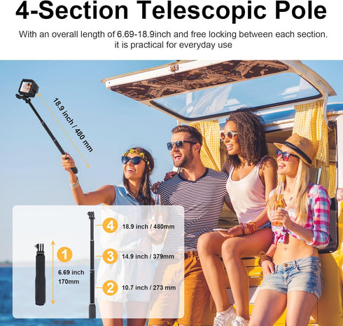 Mechrig 19" (6.7"-18.9") 360 Insta360, YD024 Short Selfie Stick, Compact & Lightweight Monopod Pole with Tripod Adapter