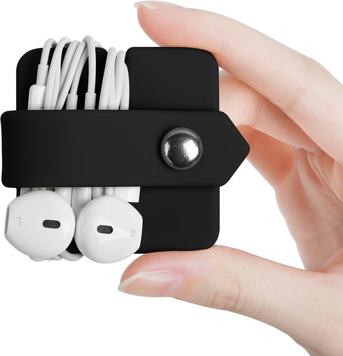 Headphone Case Cord Organizer | Earbuds Holder | Black Earphones Case Wrap Winder