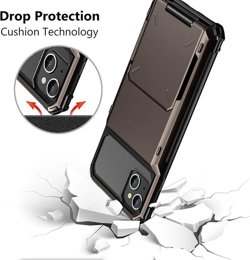 Vofolen iPhone 15 Plus Case, Gun Metal, Dual Layer Shockproof Wallet with Card Holder, 4-Card Slot, 6.7'' Protective