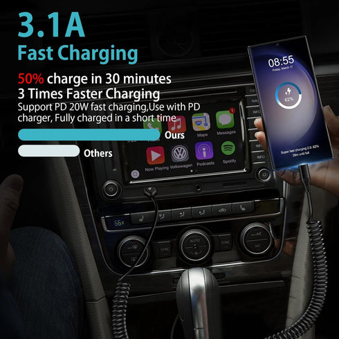 USB to USB C Cable Coiled 3FT Car Charger Cord for iPhone 15/15 Pro/15 Pro Max/15 Plus, Retractable Auto Type C Fast Charging for Samsung Galaxy A14 5G A54 S23 FE Ultra S22,Google Pixel 8 Pro 8 7a 7 by VIFIGEN