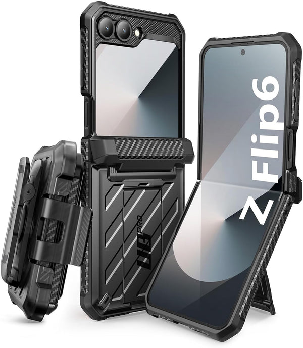SUPCASE Samsung Galaxy Z Flip 6 Case - Black, with Stand & Belt-Clip, Hinge Protection, Full Body Rugged