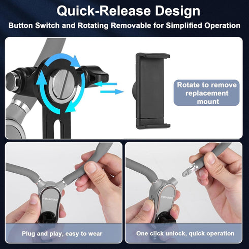 Magnetic Neck Phone Holder, 4 in 1 Neck Mount for Phones and Action Cameras, Hands-Free Holder for Recording POV/Vlog