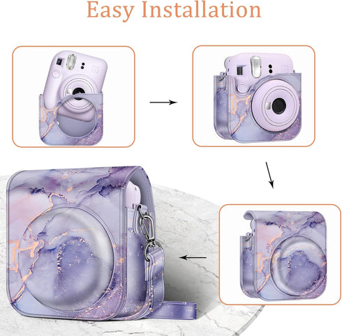 Fintie Protective Case for Fujifilm Instax Mini 12 Instant Camera, Premium Vegan Leather Bag Cover, Lilac Marble