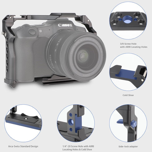 LEFTFOTO Camera Cage for Canon R8 - Protection Frame Rig with Arca Base, Cold Shoe, Strap Slot, for Vlog Shooting