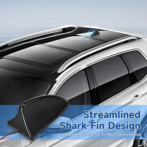 SZSAUTO 12V Shark Fin Amplified FM AM Car Radio Antenna, Vehicle Roof Mount Replacement Antenna with Power Wire for Car