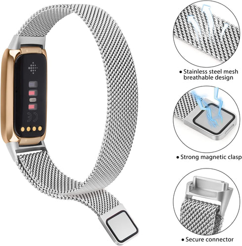 Vanjua Metal Band for Fitbit Luxe - Adjustable Stainless Steel Mesh Loop Replacement Strap for Women Men