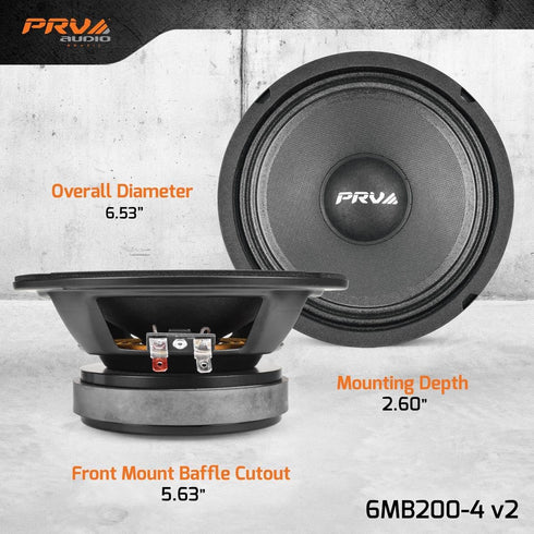 PRV AUDIO 6 Inch Midbass Speaker 6MB200-4 v2 4 Ohms - 200 Watts, 93.5 dB, 1.5" Voice Coil for Pro Audio