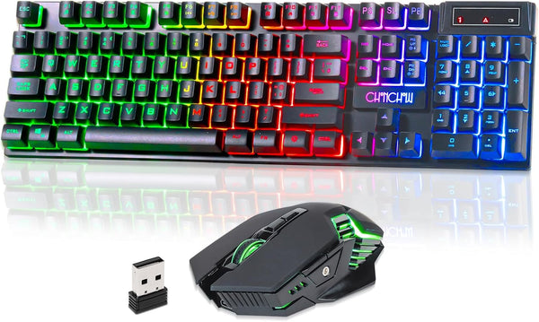 CHONCHOW Wireless Keyboard and Mouse Combo - 2.4G Rechargeable USB Rainbow LED Backlit