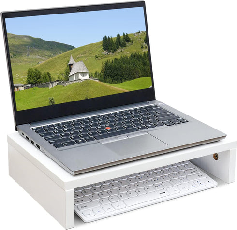 14.2 inch (White-14.2 inch) TEAMIX White Monitor Stand Riser, Wood Monitor Riser with Storage for Desk Small Monitor