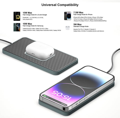 Wireless Charger for Car, Fast Charging Pad for Multiple Devices, Adapter for AirPods iPhone15/14/13/12 Pro/Max