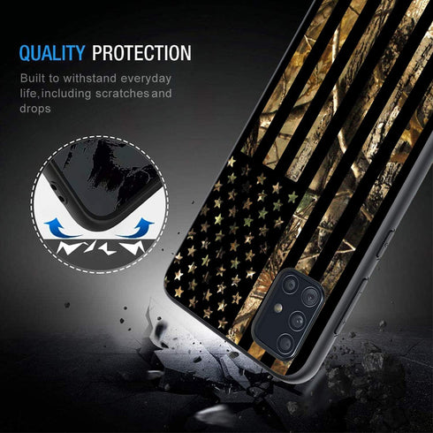 Galaxy A51 5G Case, Soft Silicone Rubber Bumper, Full Body Protection Shockproof Cover, Camo Forest American Flag