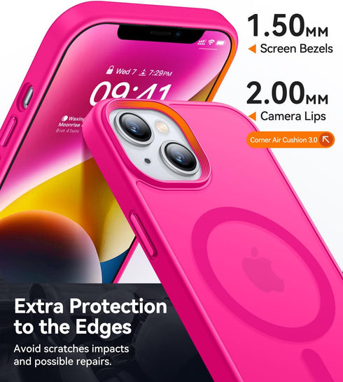 CANSHN Translucent Matte Back Case for iPhone 14/iPhone 13, Compatible with MagSafe, Hot Pink