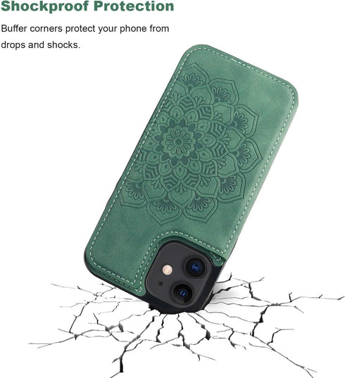 Vaburs Wallet Case for iPhone 12 and iPhone 12 Pro, 6.1 Inch Embossed Mandala Pattern Flower PU Leather with Card Holder