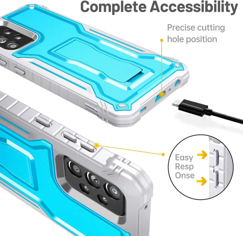 FITO Heavy Duty Case for Samsung A52, Dual Layer Shockproof with Built-in Screen Protector and Kickstand, Blue