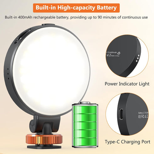 VRIG FD-05 2500K-8500K, 360 LED Video Light, Bi-Color, Multi-Angle Adjustable Fill Light for Action Cameras, Mirrorless