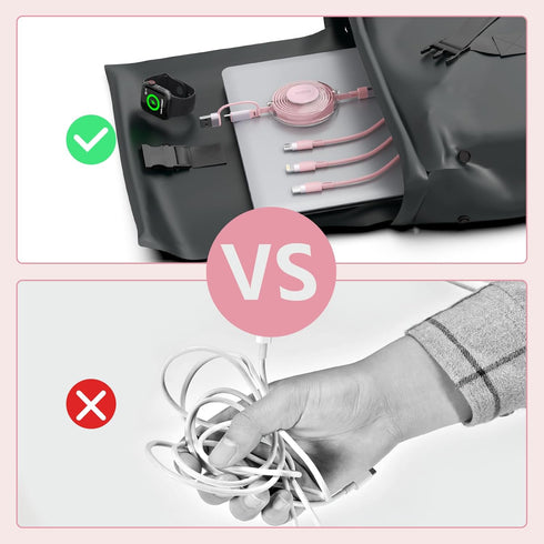 USB C Retractable Multi 5-in-1 Charging Cable, 100W+27W+10W PD Fast Charger for iPhone 15/14/13/12/Samsung S23, Pink