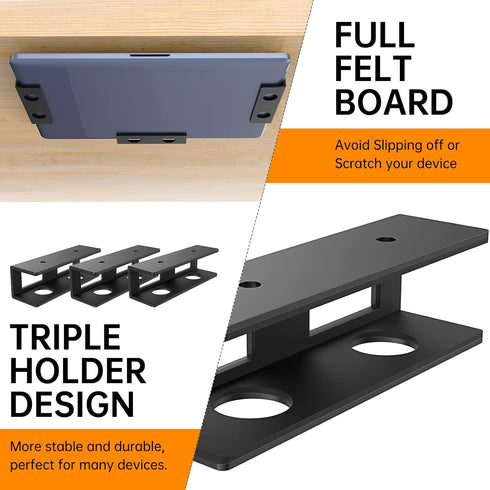 3 PCS Under Desk Laptop Mount with Anti-Scratch Felt Board, Durable Holder Tray for Laptop Storage