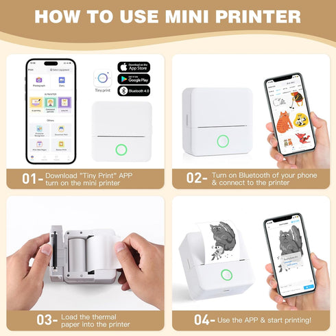 Thermal Mini Printer, Portable Inkless Sticker Maker, Bluetooth Printer for Phone, Compatible with iOS & Android
