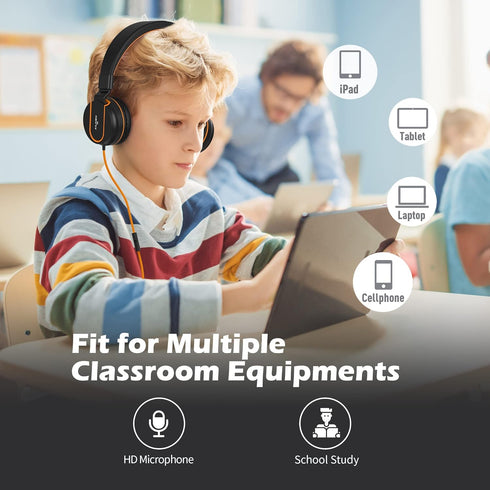 AILIHEN I35 Kids Headphones, Foldable On-Ear, 93dB Safe Volume, HD Mic, 3.5mm Wired for Chromebook, Laptop, Tablet