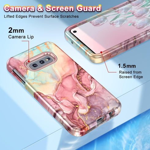 Btscase Rose Gold Case for Samsung Galaxy S10e, Heavy Duty Three Layer Marble Shockproof Full Body Rugged Cover