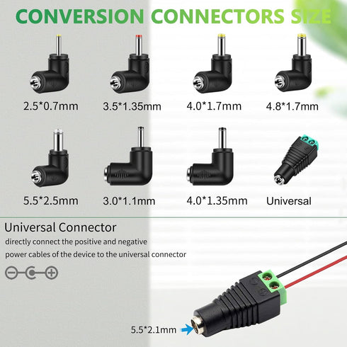 12v Car DC Charger Power Cord with 8 Connectors for Portable DVD Player, Car DVR, GPS, Bluetooth Speakers, and More