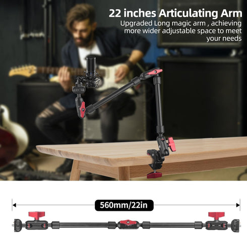 Hemmotop 22in Magic Arm with Clamp, Adjustable Phone Mount Holder for Camera, Mic Arm for Tripod and Desk