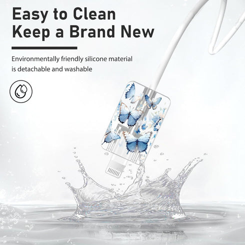 Cute Cable Protector for iPhone Apple Charger, Clear Pretty Butterfly Design, Data Cable USB Case Cord Saver for iPhone