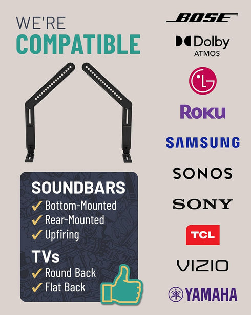 ECHOGEAR Sound Bar Mounting Bracket for Under TV, Adjustable Height & Depth, Compatible with LG, Vizio, Bose