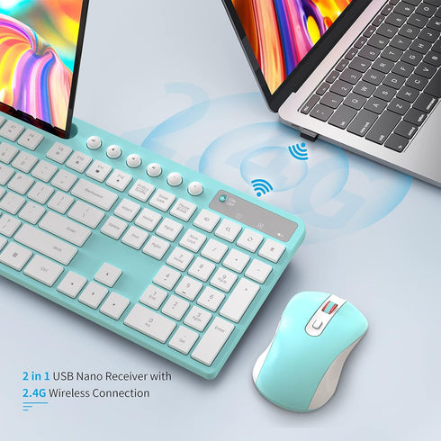 Wireless Keyboard and Mouse Combo, MARVO 2.4G Ergonomic Wireless Keyboard with Phone Holder, Silent Mouse, Compatible