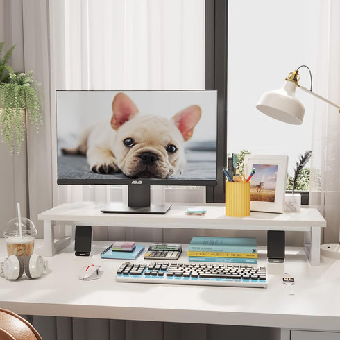 Dual Monitor Stand Riser, 39 Inch Large Wooden Desktop Organizer Shelf for 2 Monitors, Laptop, TV, Office Desk