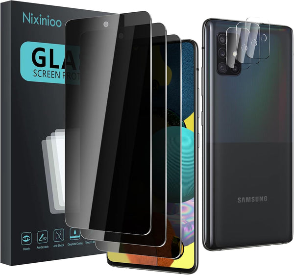 3 Pack Privacy Screen Protector for Samsung Galaxy A51 with Camera Lens Protector, Anti Spy Tempered Glass 9H Hardness