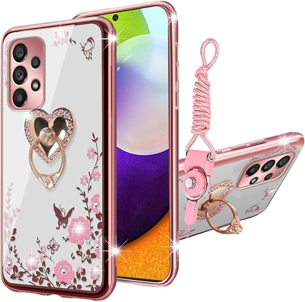 for A52 Samsung Phone Case, Samsung A52 Case for Women, Glitter Crystal Soft TPU Cover - Rose Gold