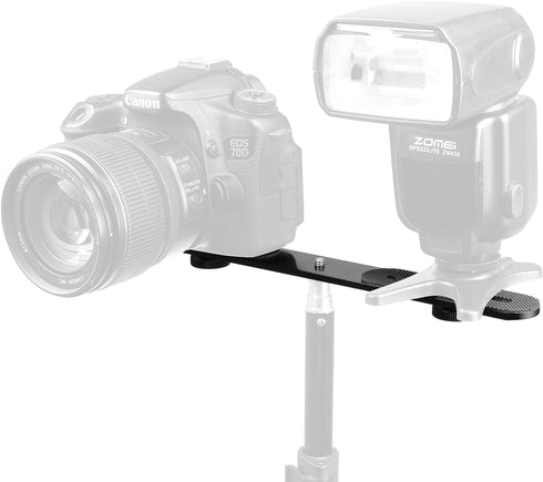 ChromLives 1/4'' Dual Camera Mount Flash Bracket Extension Bar, 10.6'' Tripod Mount for DSLR Camera LED Light Microphone